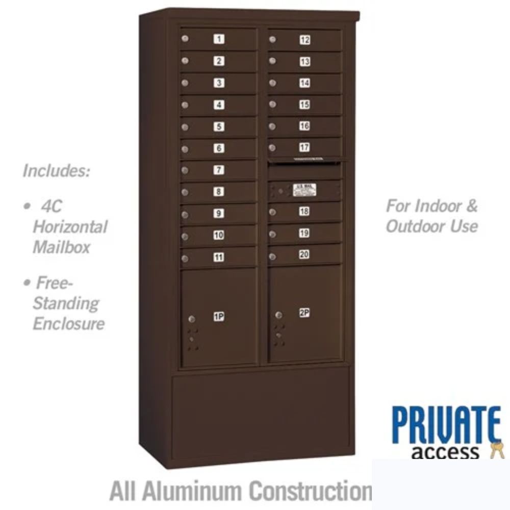 Salsbury Maximum Height Free-Standing 4C Horizontal Mailbox | 20 Doors and 2 Parcel Lockers  with Private Access