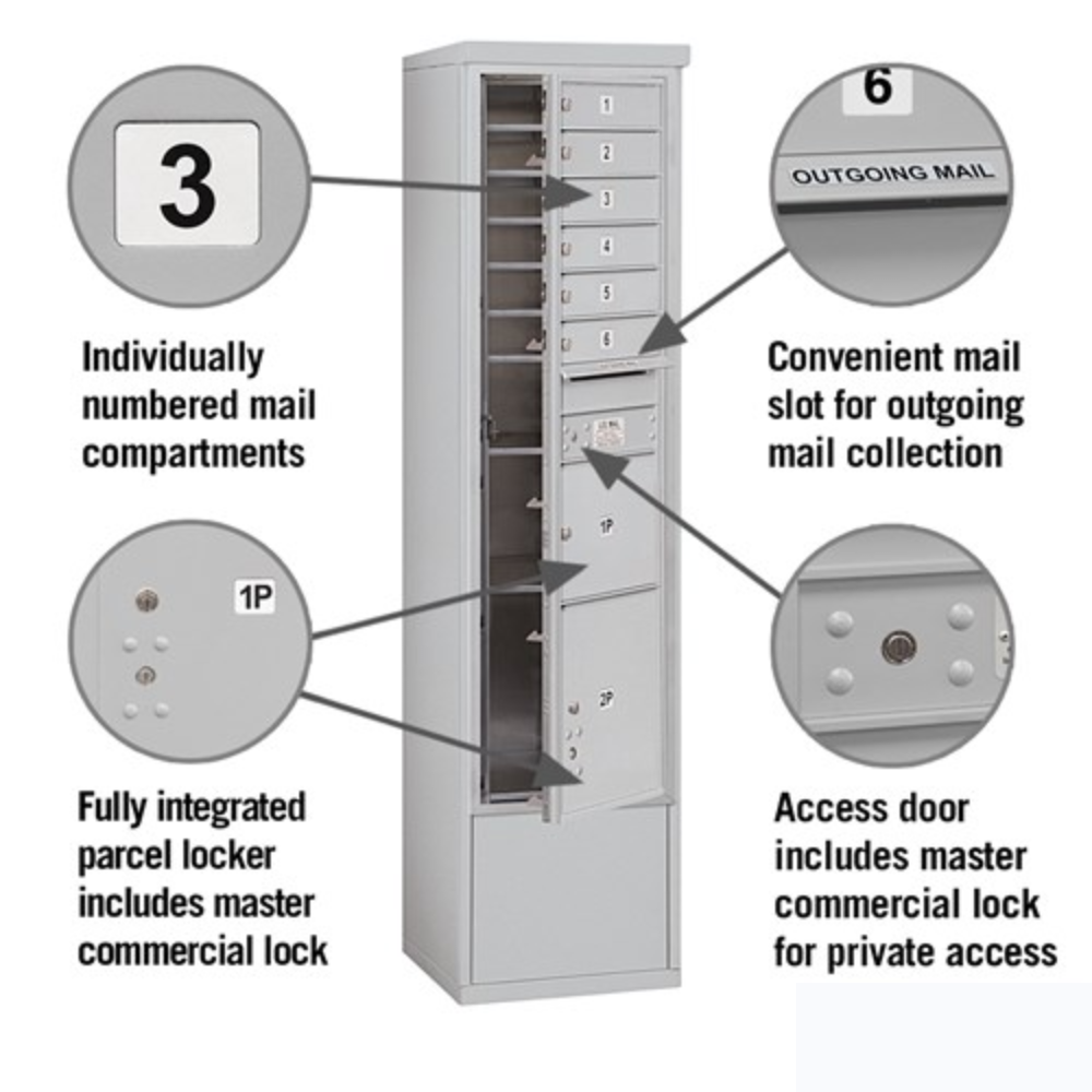 Salsbury Maximum Height Free-Standing 4C Horizontal Mailbox | 6 Doors and 2 Parcel Lockers with Private Access
