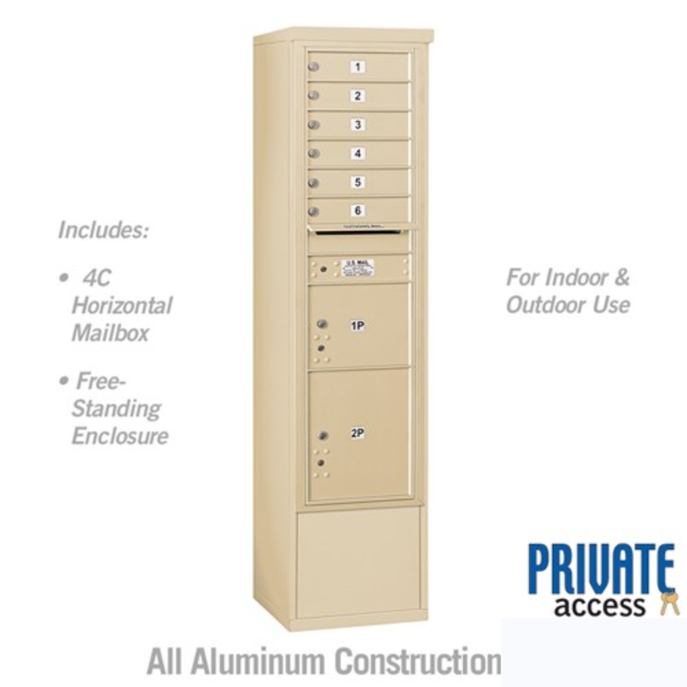 Salsbury Maximum Height Free-Standing 4C Horizontal Mailbox | 6 Doors and 2 Parcel Lockers with Private Access