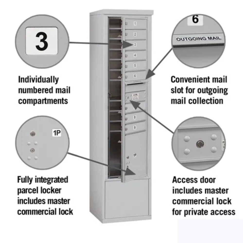 Salsbury Maximum Height Free-Standing 4C Horizontal Mailbox | 9 Doors and 1 Parcel Locker with Private Access