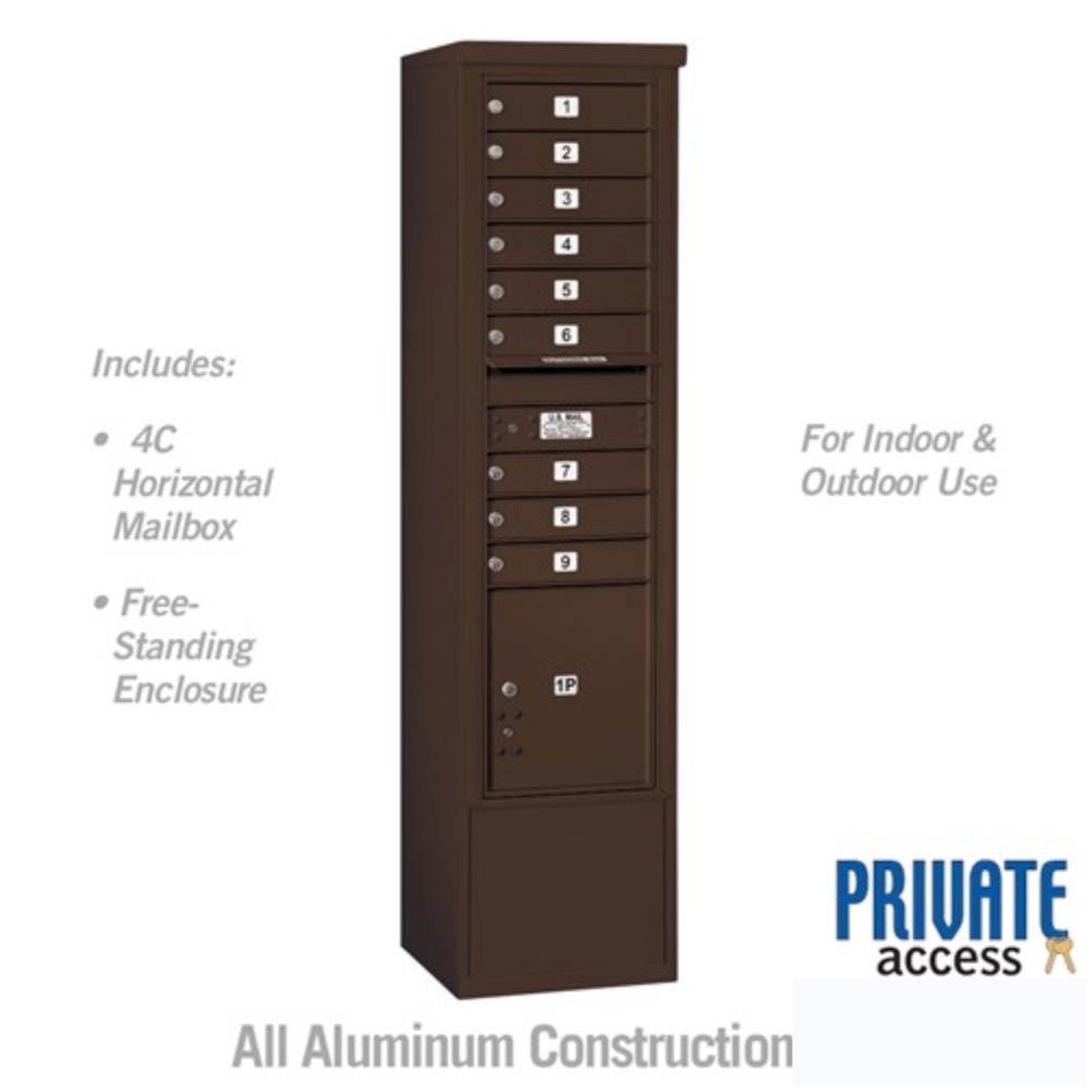 Salsbury Maximum Height Free-Standing 4C Horizontal Mailbox | 9 Doors and 1 Parcel Locker with Private Access