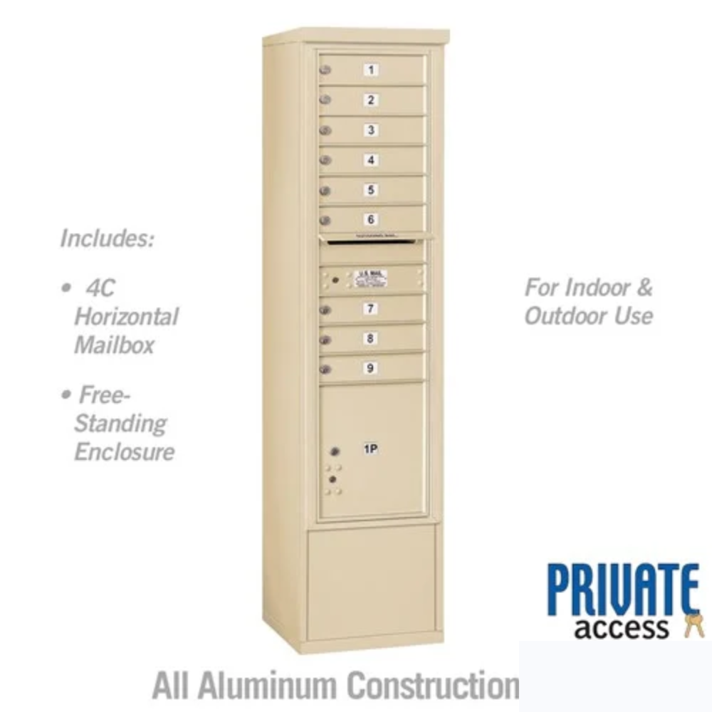 Salsbury Maximum Height Free-Standing 4C Horizontal Mailbox | 9 Doors and 1 Parcel Locker with Private Access