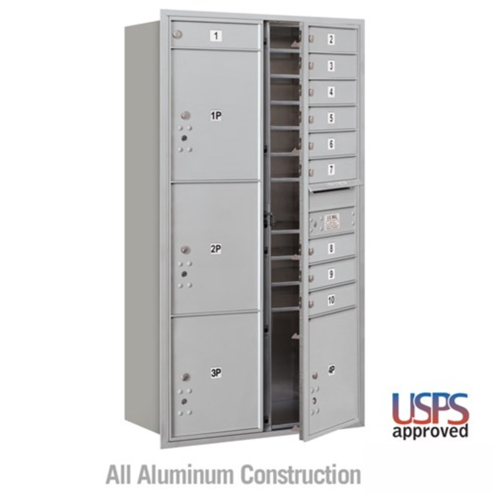 Salsbury Maximum Height Recessed Mounted 4C Horizontal Mailbox | 10 Doors and 4 Parcel Lockers with USPS Access - Front Loading