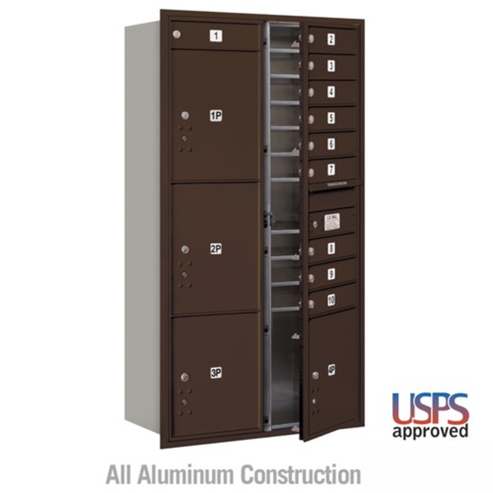 Salsbury Maximum Height Recessed Mounted 4C Horizontal Mailbox | 10 Doors and 4 Parcel Lockers with USPS Access - Front Loading