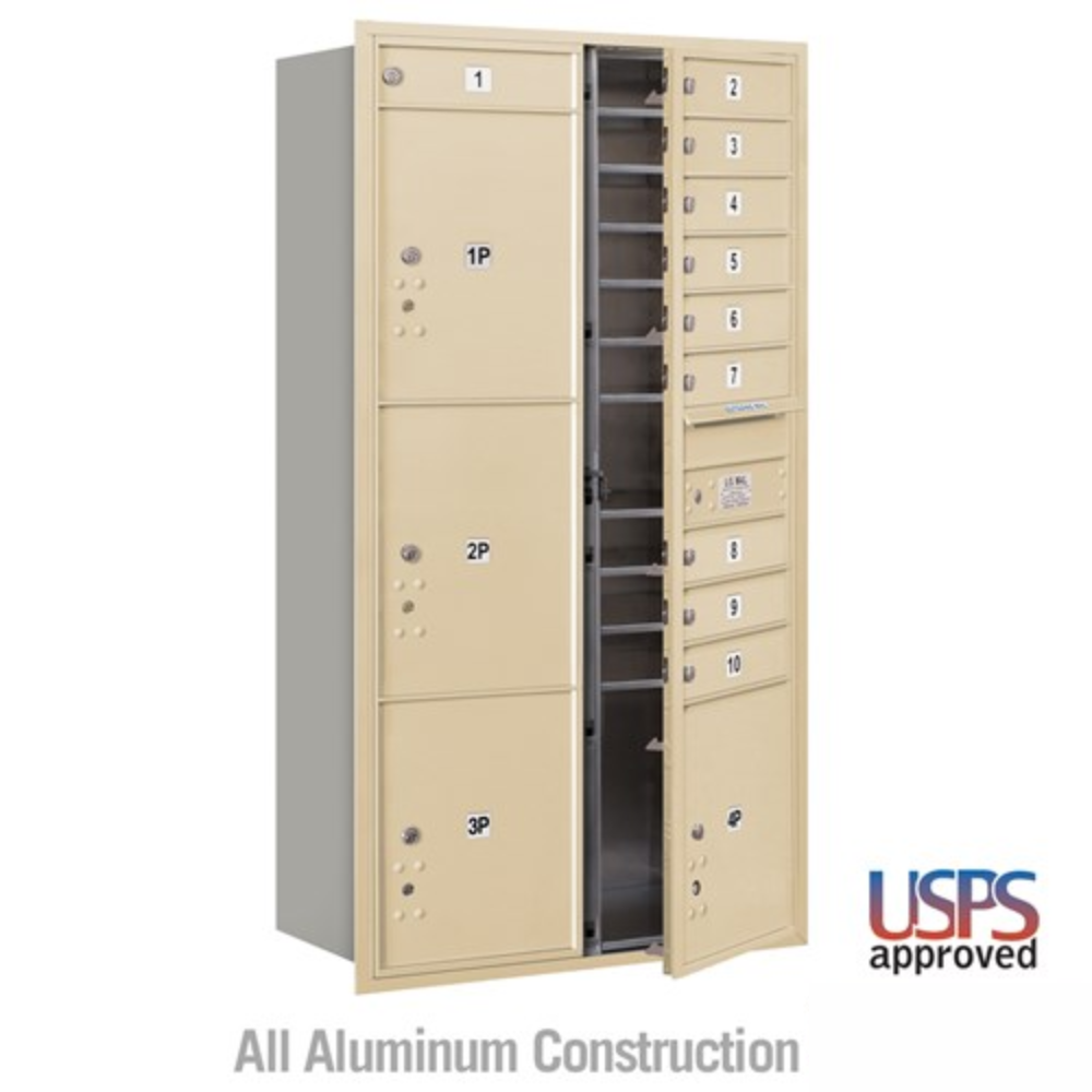 Salsbury Maximum Height Recessed Mounted 4C Horizontal Mailbox | 10 Doors and 4 Parcel Lockers with USPS Access - Front Loading