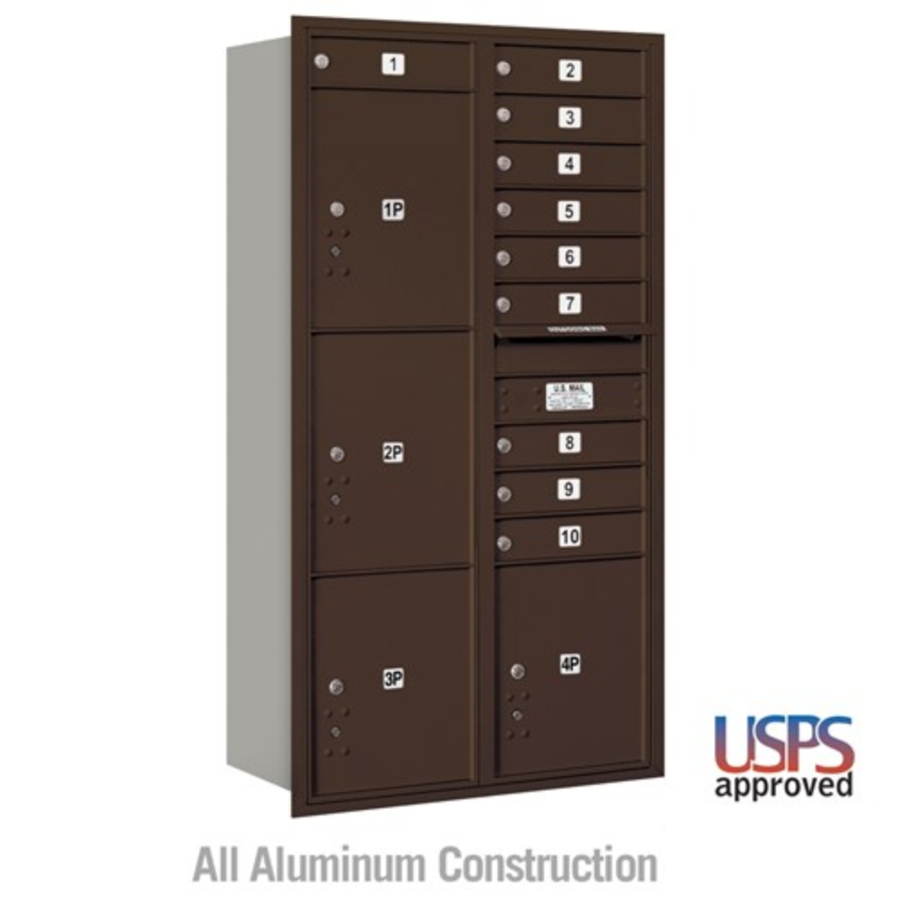Salsbury Maximum Height Recessed Mounted 4C Horizontal Mailbox | 10 Doors and 4 Parcel Lockers with USPS Access - Rear Loading
