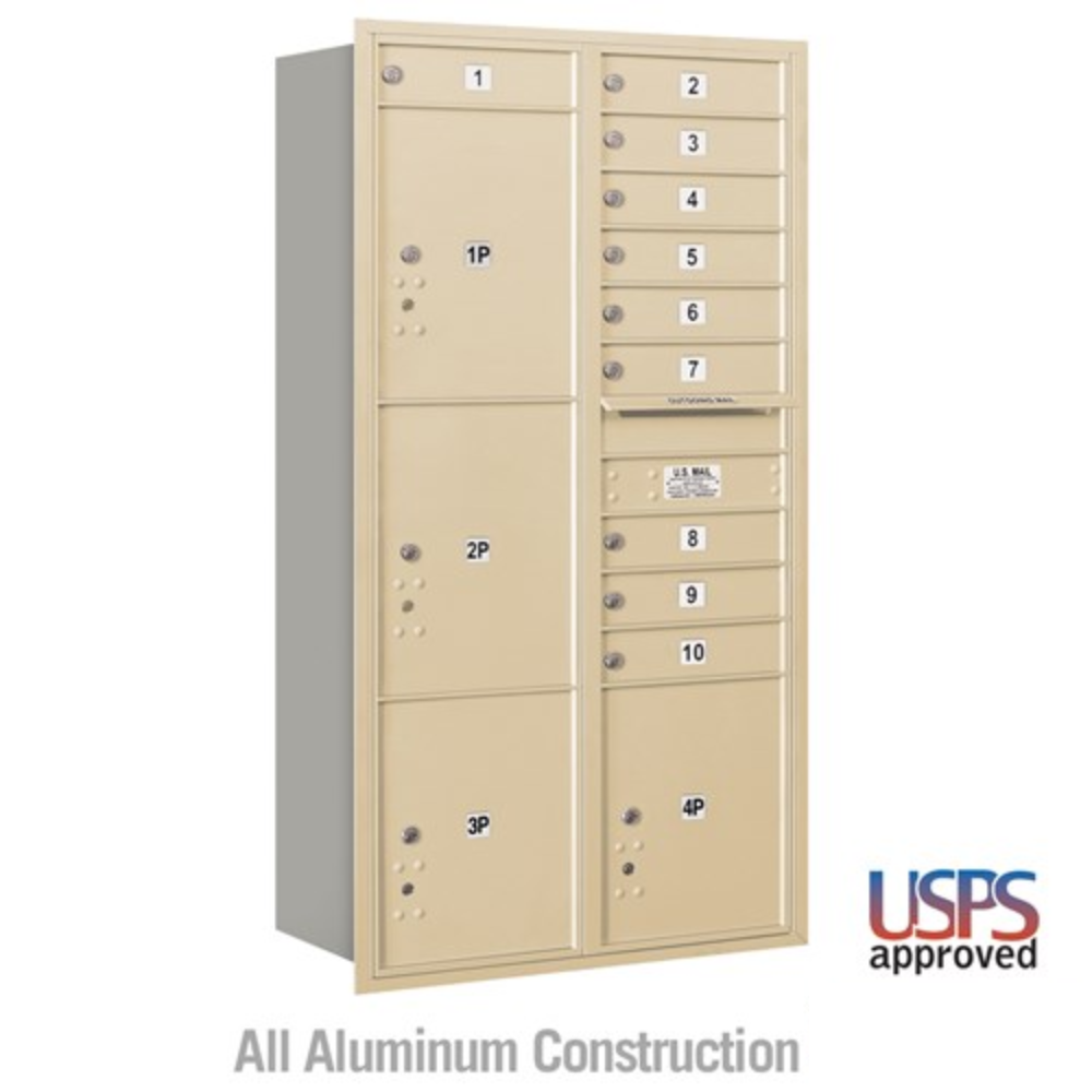 Salsbury Maximum Height Recessed Mounted 4C Horizontal Mailbox | 10 Doors and 4 Parcel Lockers with USPS Access - Rear Loading
