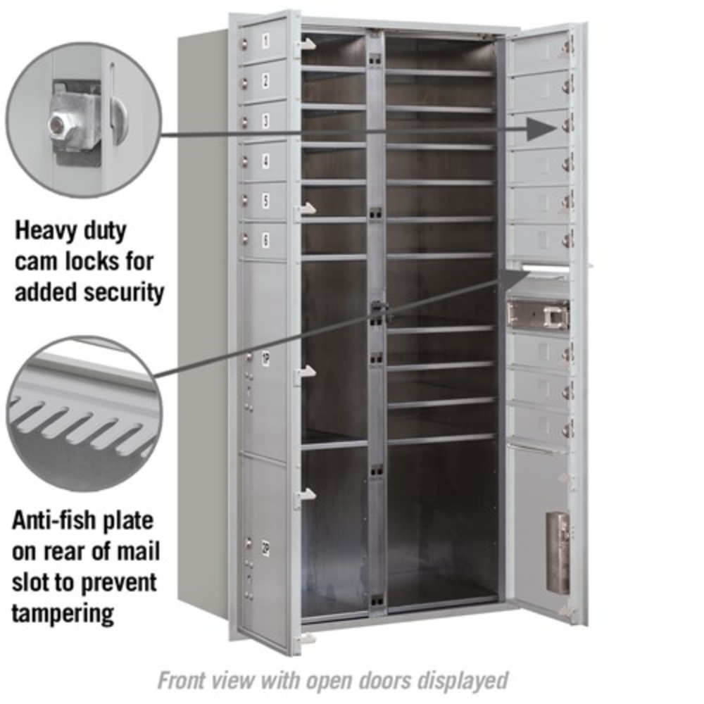 Salsbury Maximum Height Recessed Mounted 4C Horizontal Mailbox | 15 Doors and 3 Parcel Lockers with USPS Access - Front Loading