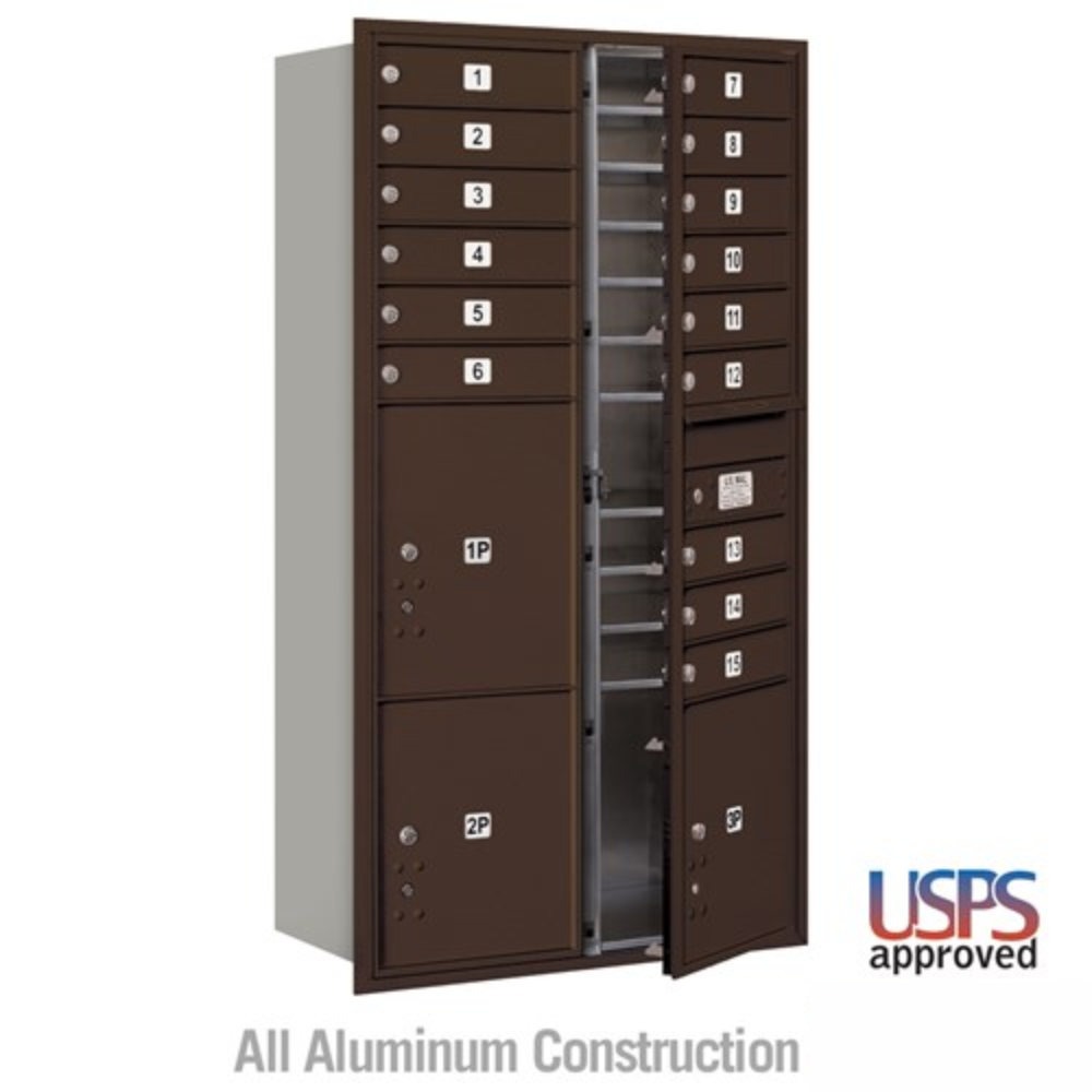 Salsbury Maximum Height Recessed Mounted 4C Horizontal Mailbox | 15 Doors and 3 Parcel Lockers with USPS Access - Front Loading