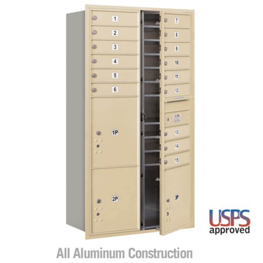 Salsbury Maximum Height Recessed Mounted 4C Horizontal Mailbox | 15 Doors and 3 Parcel Lockers with USPS Access - Front Loading