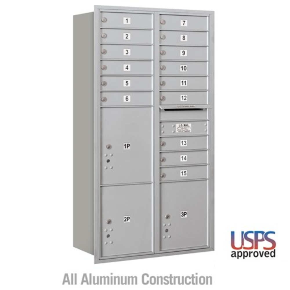 Salsbury Maximum Height Recessed Mounted 4C Horizontal Mailbox | 15 Doors and 3 Parcel Lockers with USPS Access - Rear Loading