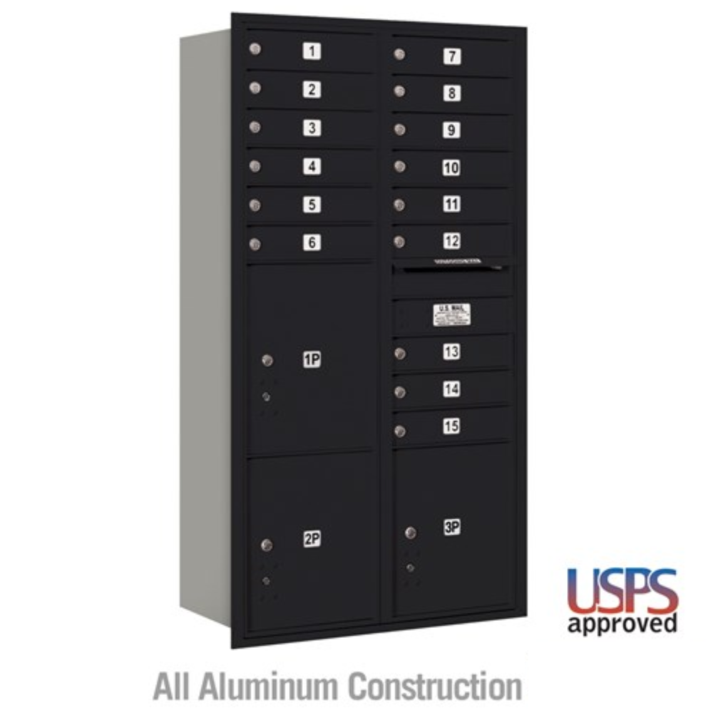 Salsbury Maximum Height Recessed Mounted 4C Horizontal Mailbox | 15 Doors and 3 Parcel Lockers with USPS Access - Rear Loading
