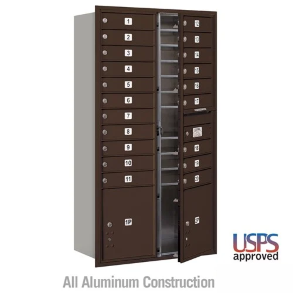 Salsbury Maximum Height Recessed Mounted 4C Horizontal Mailbox | 20 Doors and 2 Parcel Lockers with USPS Access - Front Loading