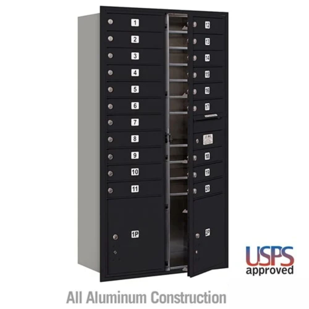 Salsbury Maximum Height Recessed Mounted 4C Horizontal Mailbox | 20 Doors and 2 Parcel Lockers with USPS Access - Front Loading