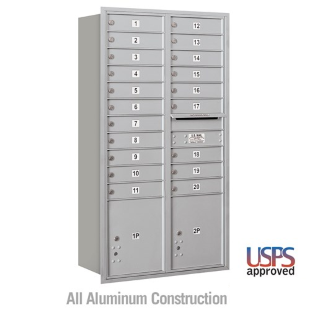 Salsbury Maximum Height Recessed Mounted 4C Horizontal Mailbox | 20 Doors and 2 Parcel Lockers with USPS Access - Rear Loading