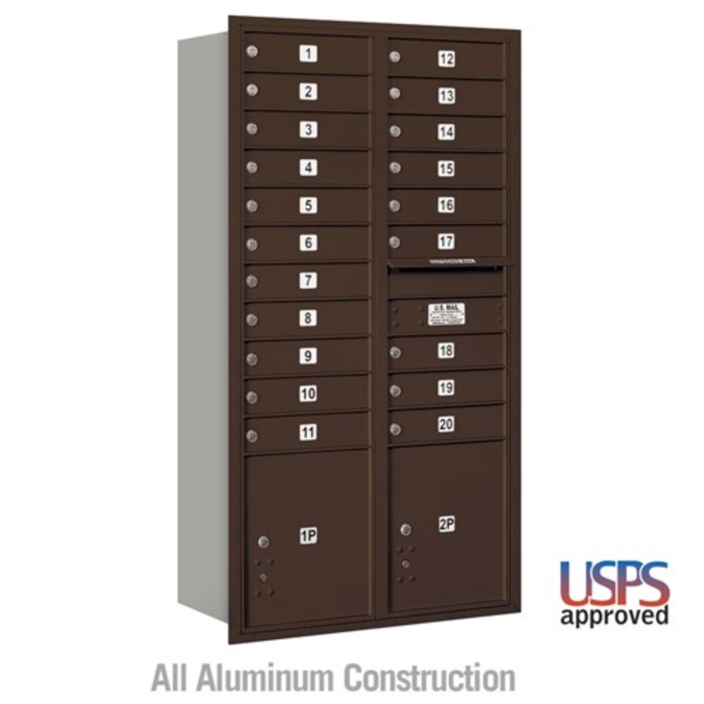 Salsbury Maximum Height Recessed Mounted 4C Horizontal Mailbox | 20 Doors and 2 Parcel Lockers with USPS Access - Rear Loading
