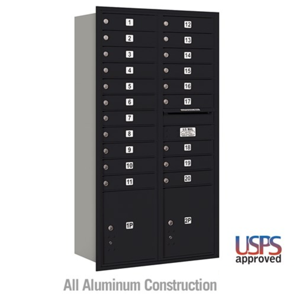 Salsbury Maximum Height Recessed Mounted 4C Horizontal Mailbox | 20 Doors and 2 Parcel Lockers with USPS Access - Rear Loading