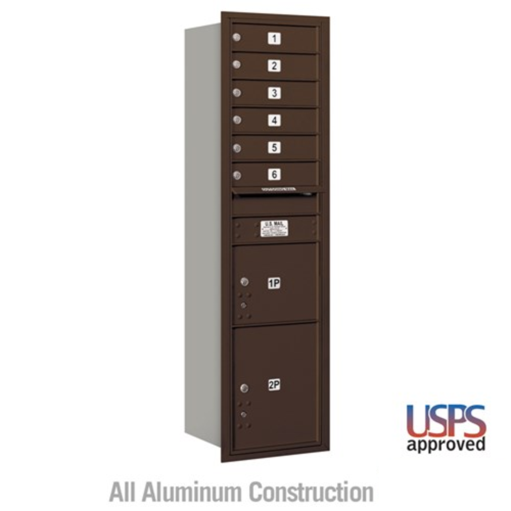 Salsbury Maximum Height Recessed Mounted 4C Horizontal Mailbox | 6 Doors and 2 Parcel Lockers with USPS Access - Rear Loading