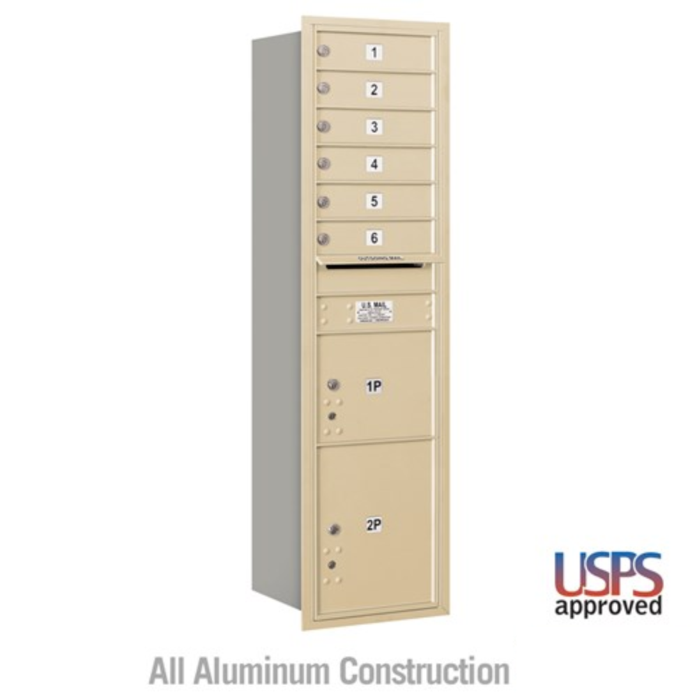 Salsbury Maximum Height Recessed Mounted 4C Horizontal Mailbox | 6 Doors and 2 Parcel Lockers with USPS Access - Rear Loading