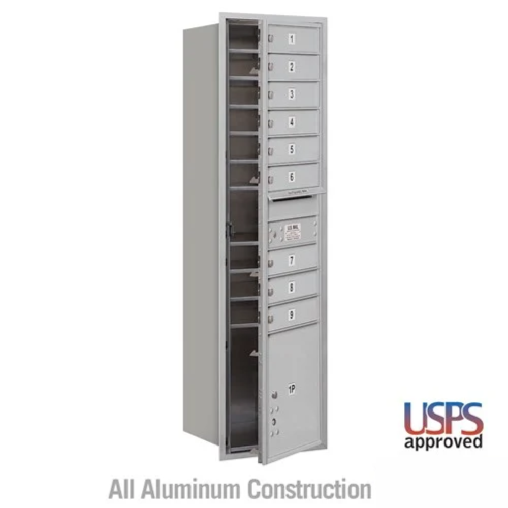 Salsbury Maximum Height Recessed Mounted 4C Horizontal Mailbox | 9 Doors and 1 Parcel Locker with USPS Access - Front Loading