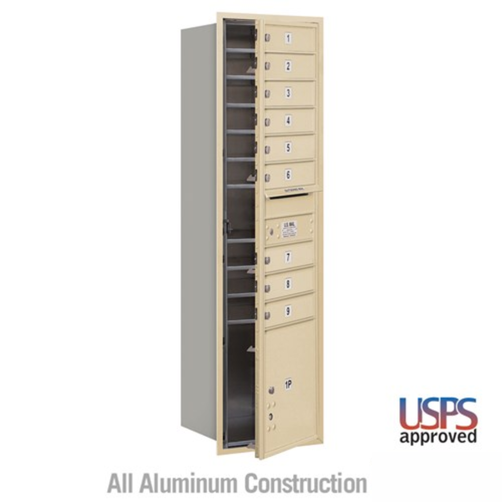Salsbury Maximum Height Recessed Mounted 4C Horizontal Mailbox | 9 Doors and 1 Parcel Locker with USPS Access - Front Loading