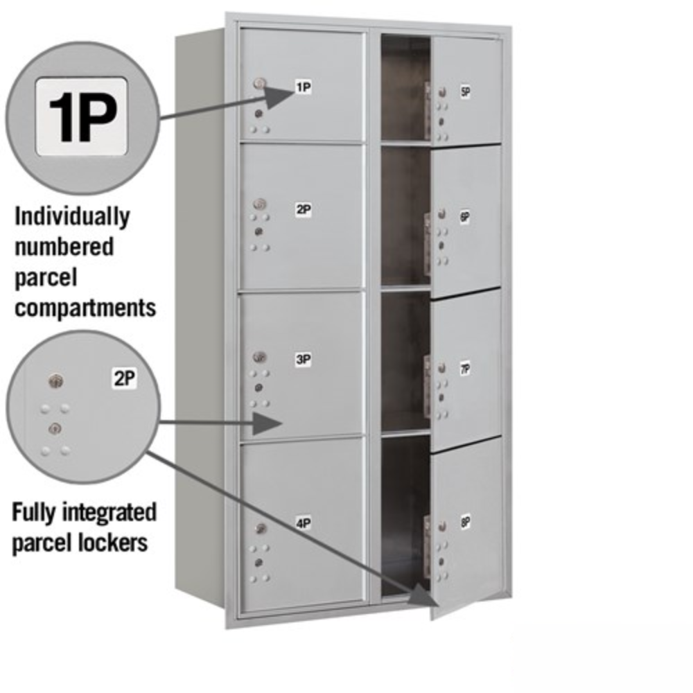 Salsbury Maximum Height Recessed Mounted 4C Horizontal Parcel Locker | 8 Parcel Lockers with USPS Access - Front Loading