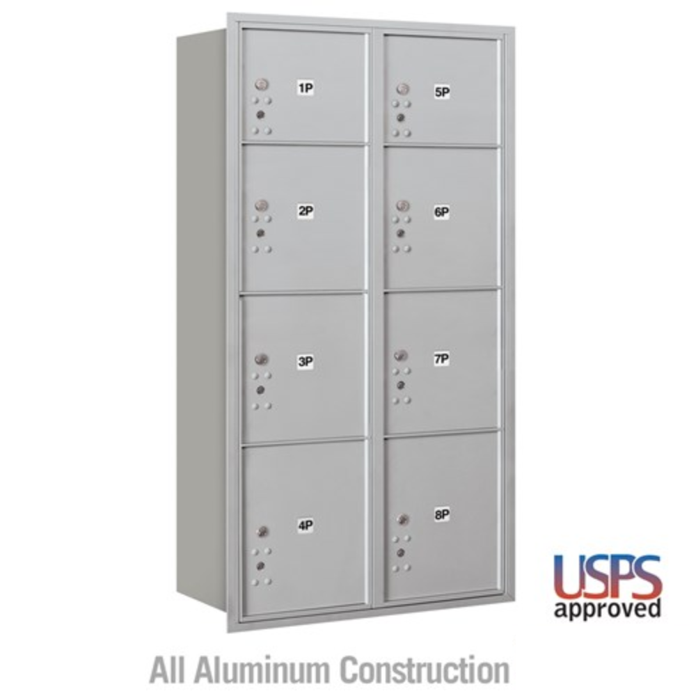 Salsbury Maximum Height Recessed Mounted 4C Horizontal Parcel Locker with 8 Parcel Lockers with USPS Access - Rear Loading