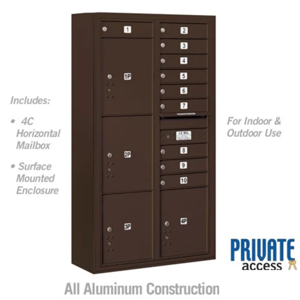 Salsbury Maximum Height Surface Mounted 4C Horizontal Mailbox | 10 Doors and 4 Parcel Lockers with Private Access