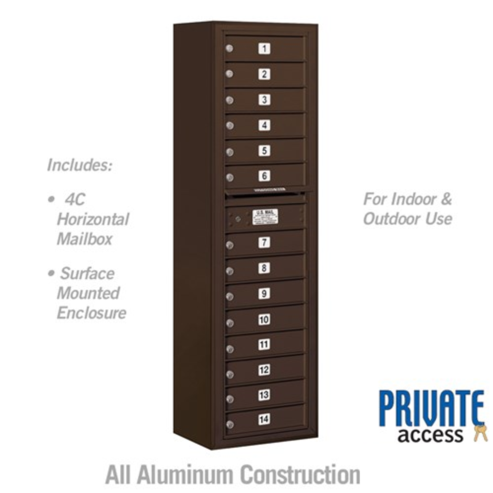 Salsbury Maximum Height Surface Mounted 4C Horizontal Mailbox | 14 Doors with Private Access