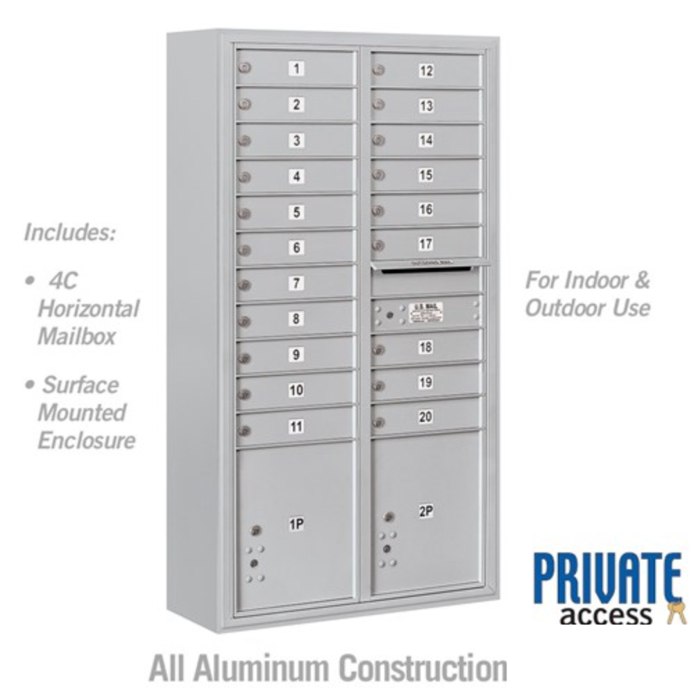 Salsbury Maximum Height Surface Mounted 4C Horizontal Mailbox | 20 Doors and 2 Parcel Lockers with Private Access