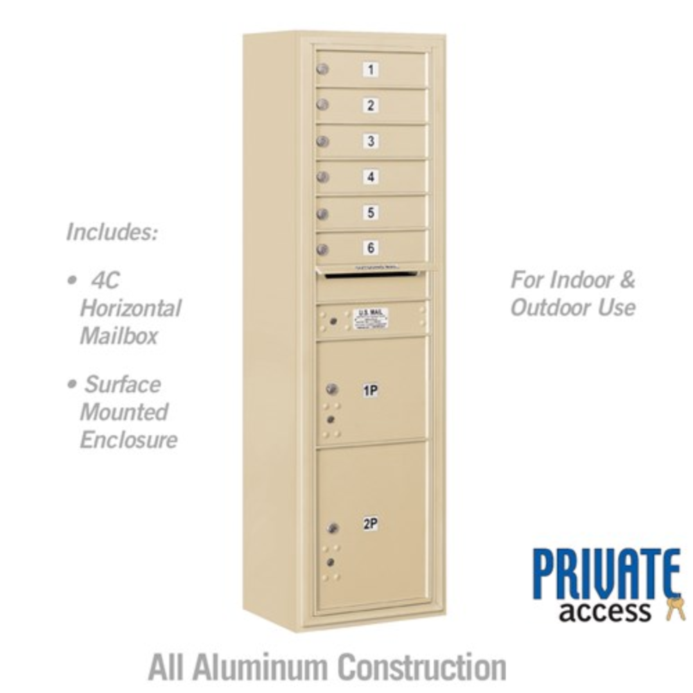Salsbury Maximum Height Surface Mounted 4C Horizontal Mailbox | 6 Doors and 2 Parcel Lockers with Private Access