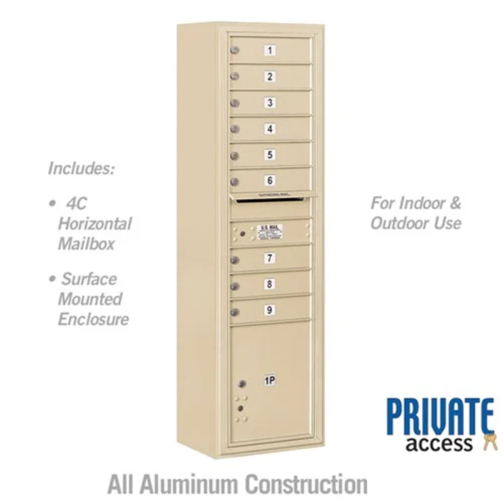 Salsbury Maximum Height Surface Mounted 4C Horizontal Mailbox | 9 Doors and 1 Parcel Locker with Private Access