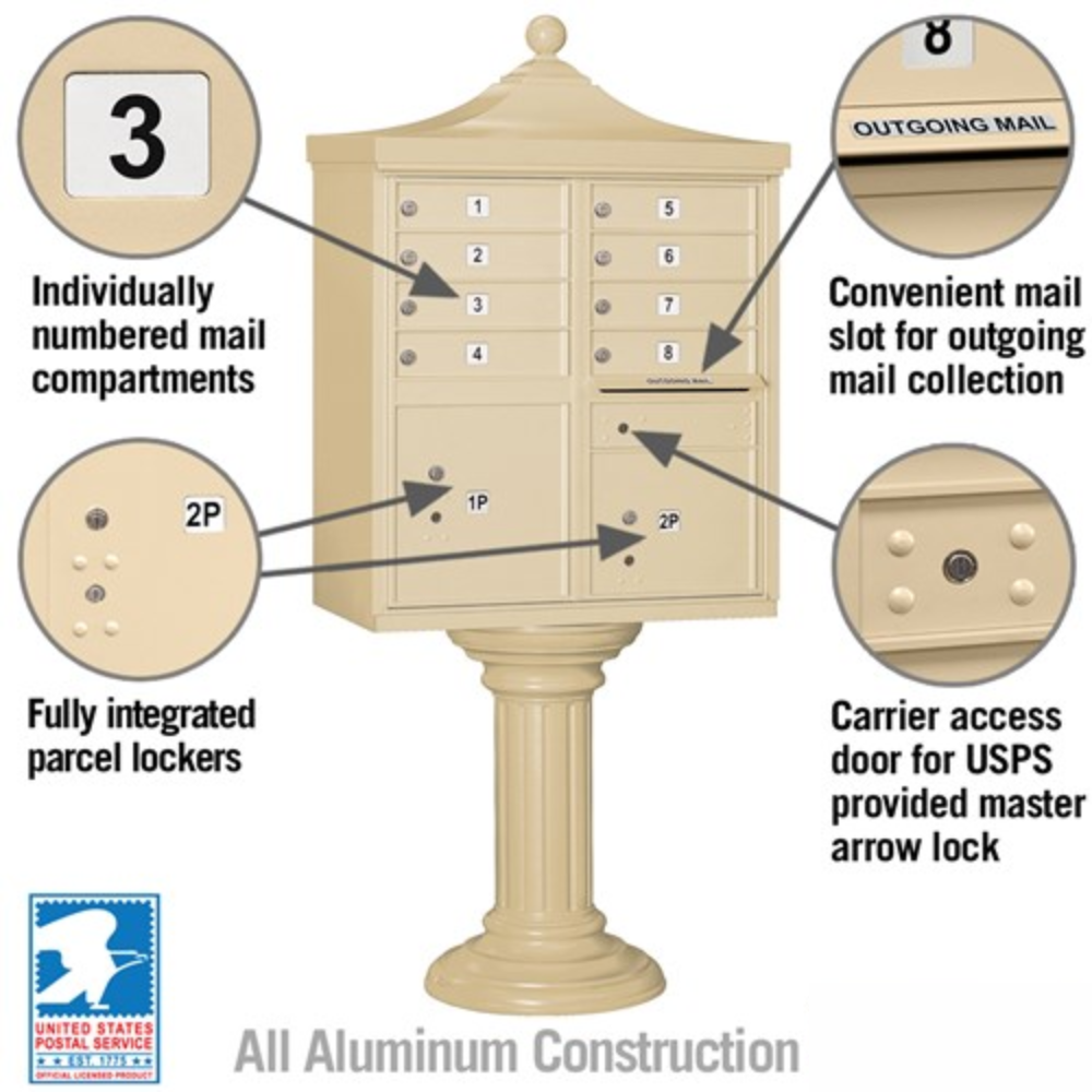 Salsbury Regency Decorative Cluster Box Unit | 8 Doors and 2 Parcel Lockerswith USPS Access – Type 1