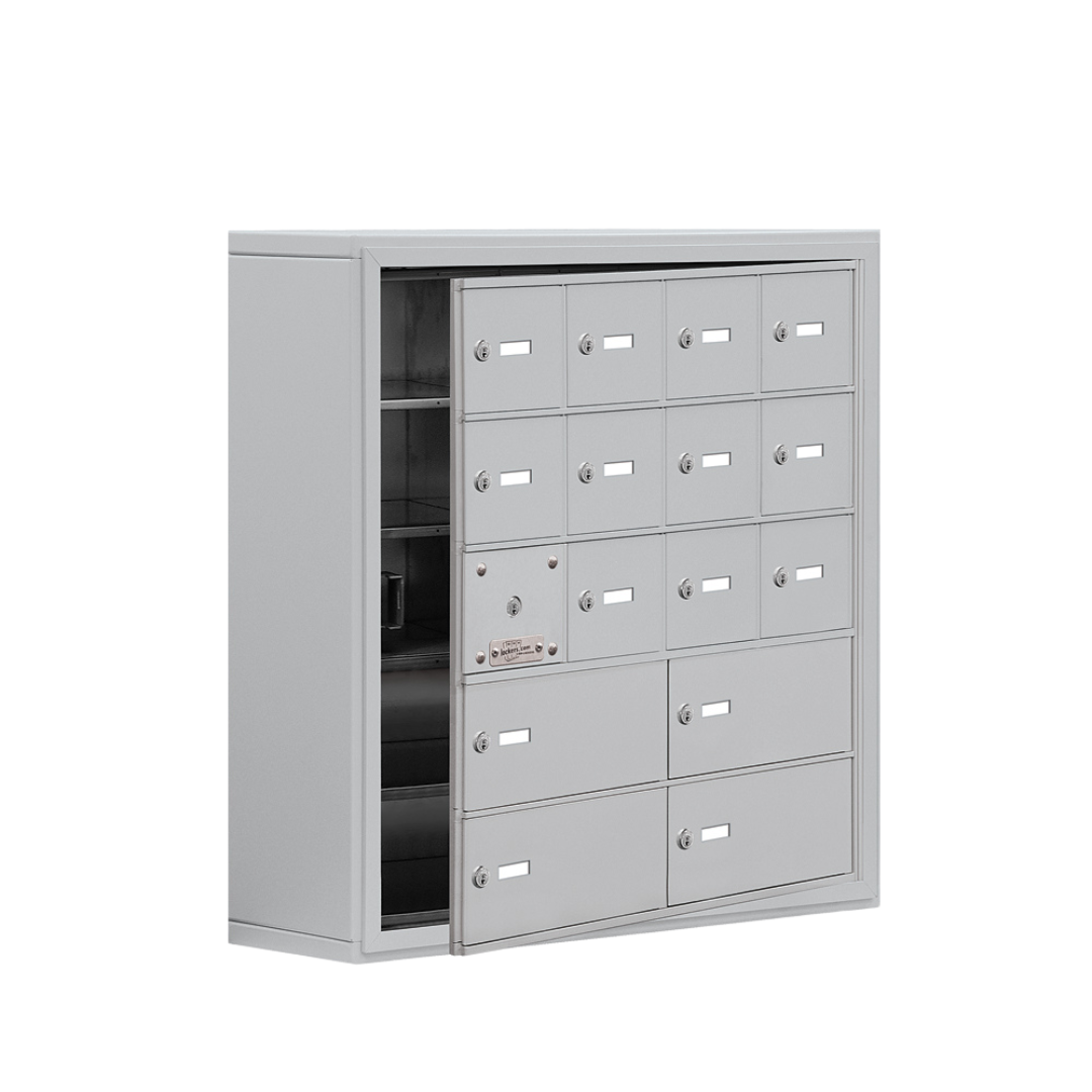 Salsbury Surface Mounted Cell Phone Locker with 12 A Doors and 4 B Doors with Keyed Locks - 19158-16