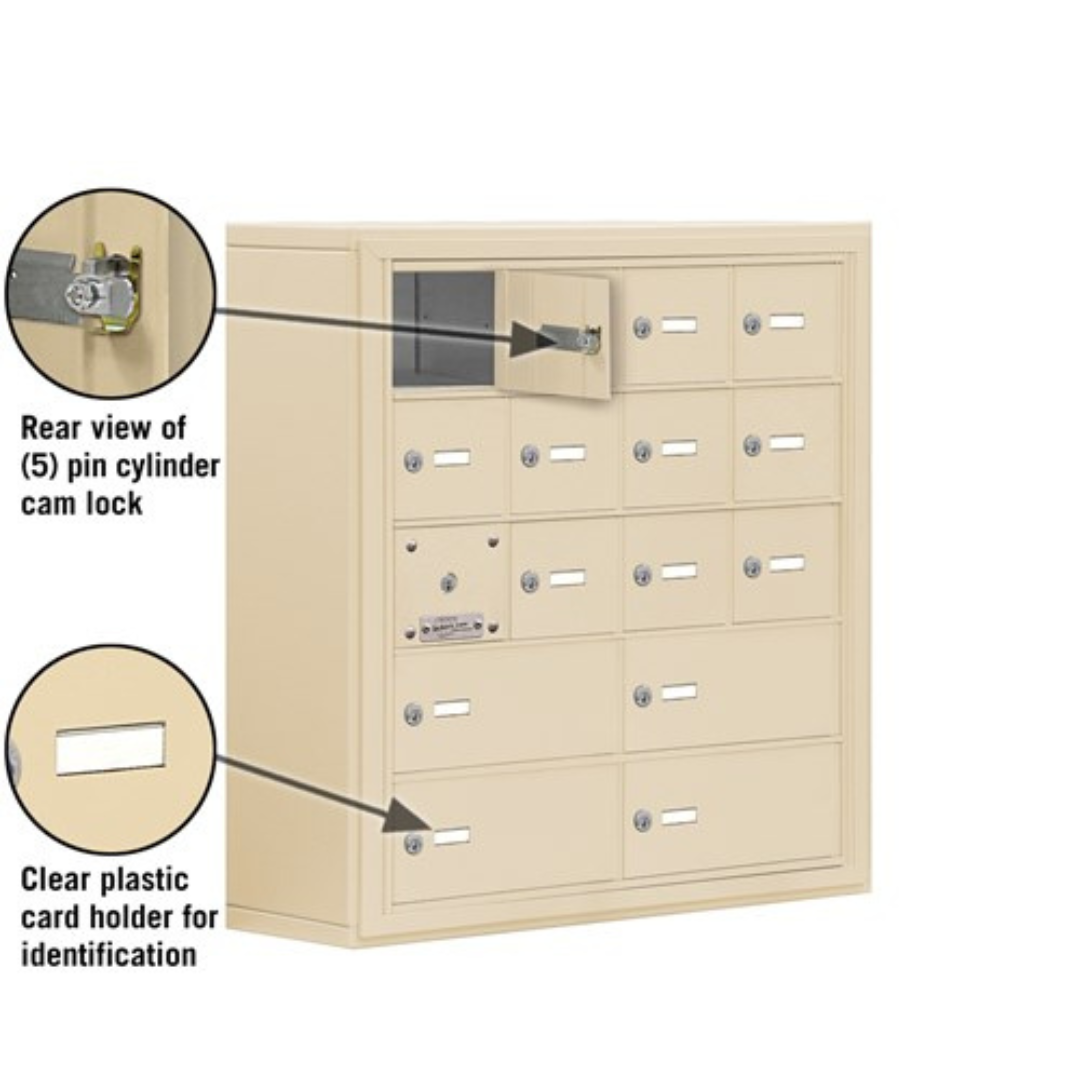 Salsbury Surface Mounted Cell Phone Locker with 12 A Doors and 4 B Doors with Keyed Locks - 19158-16