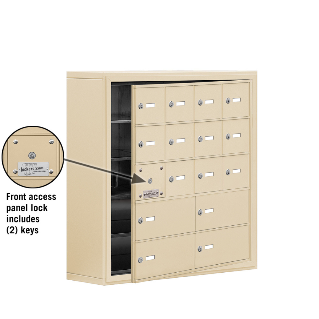 Salsbury Surface Mounted Cell Phone Locker with 12 A Doors and 4 B Doors with Keyed Locks - 19158-16