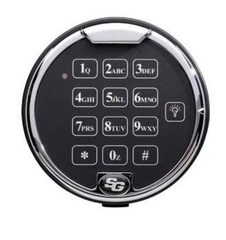 Sargent & Greenleaf 6120 — round electronic keypad, front view